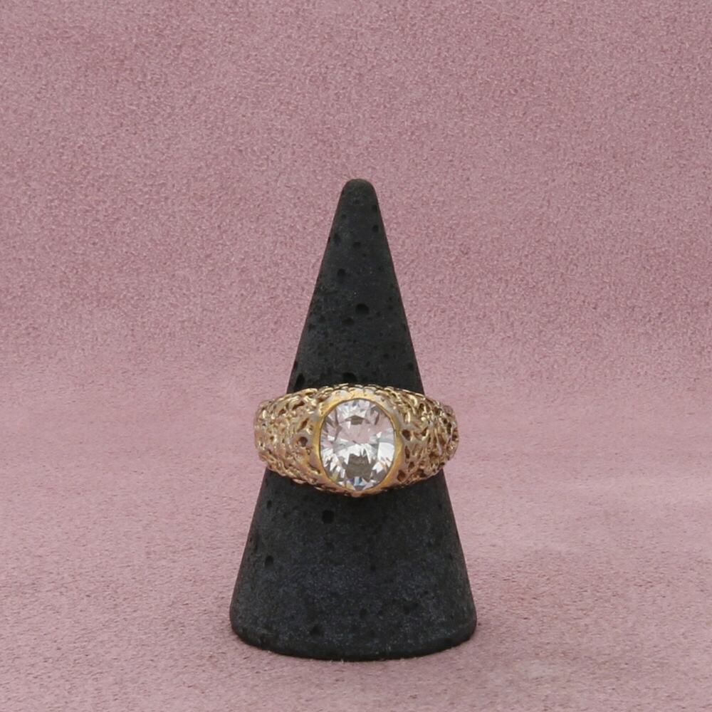 sterling silver vintage gold tone textured cz ring size 8.75